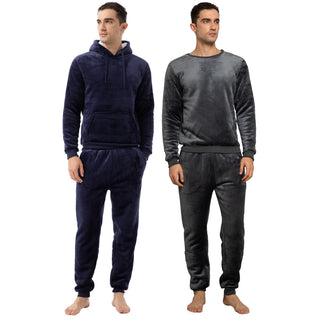 Mens Flannel & Sherpa Lined Black/Red LS Pyjamas Set